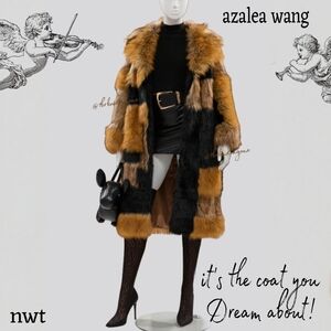 NWT Like a Fox Fur Coat Long Trench Winter NY Showstopper Copper Camel Patchwork